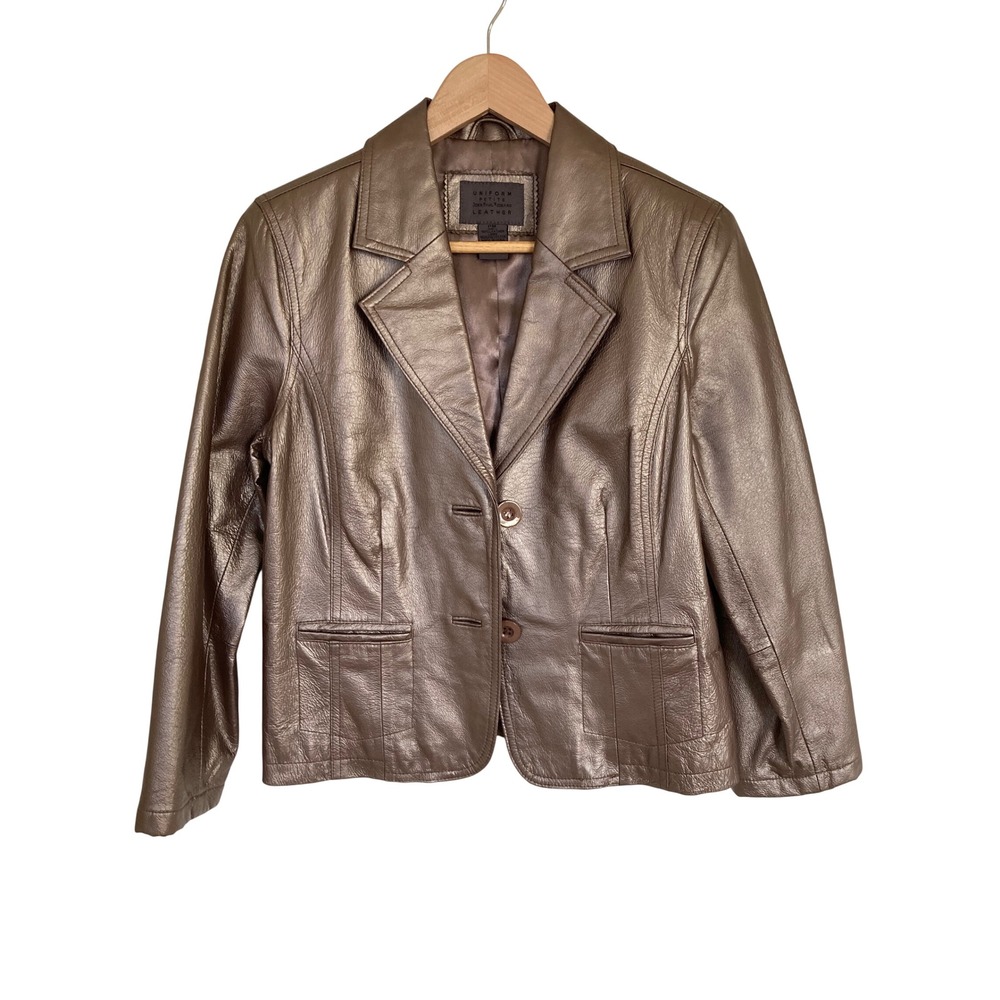 Uniform Petite John Paul Richard Metallic Bronze Leather Blazer Jacket PM